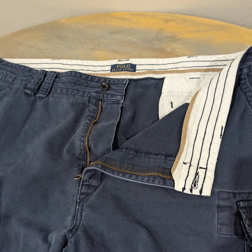 Y2K Polo Ralph Lauren Navy Blue Classic Polo Chino Utility Cargo Shorts Size 46B